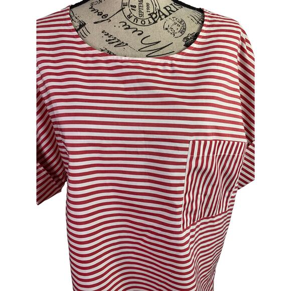 Public School New York Women's Sz 4 Blouse White-Red Striped cotton Short sleeve - Picture 2 of 10